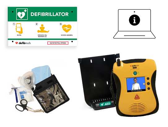 Kombipaket: Lifeline VIEW AED, DefibCom, Notfalltafel und Safeset
