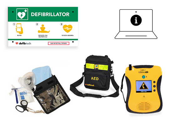 Kombipaket: Lifeline VIEW Auto AED, Tasche, Notfalltafel und Safeset