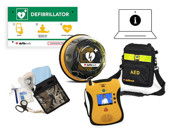 Kombipaket: Lifeline VIEW AED, Tasche, Schutzschrank Rund, Notfalltafel und Safeset