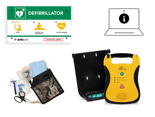 Kombipaket: Lifeline AED, Defibcom, Notfalltafel und Safeset