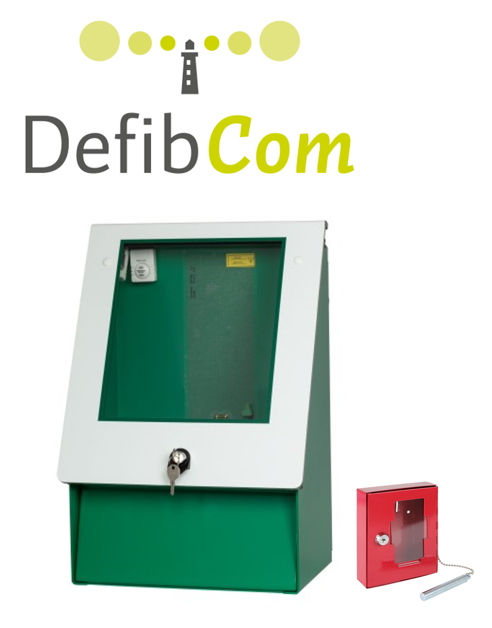 DefibCab Schutzschrank Außenbereich mit DefibCom und Zylinderschloß