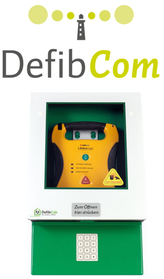 DefibCab Defibrillator Schutzschrank Außenbereich mit DefibCom und Pincode Schloß