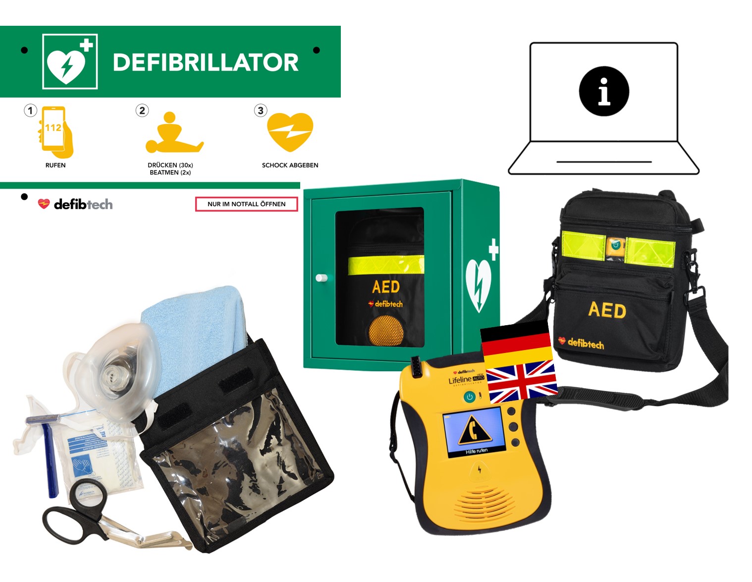Kombipaket:  Lifeline VIEW Auto, Schutzschrank, Tasche, Notfalltafel und Safeset