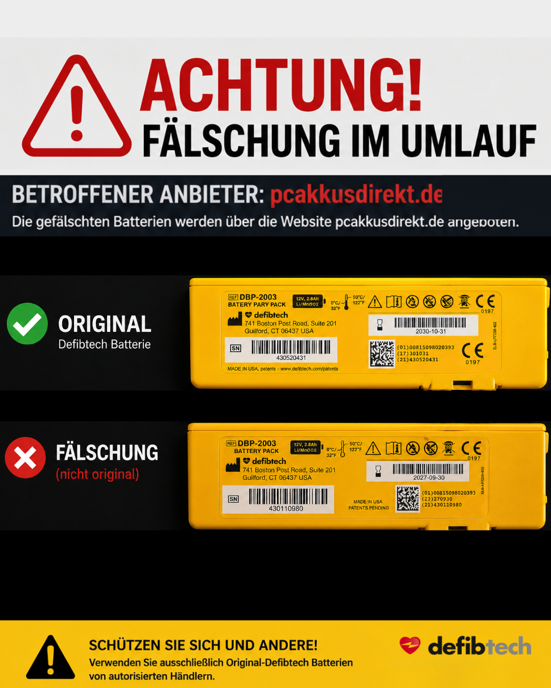 Warnung vor gefälschten Defibrillator-Batterien