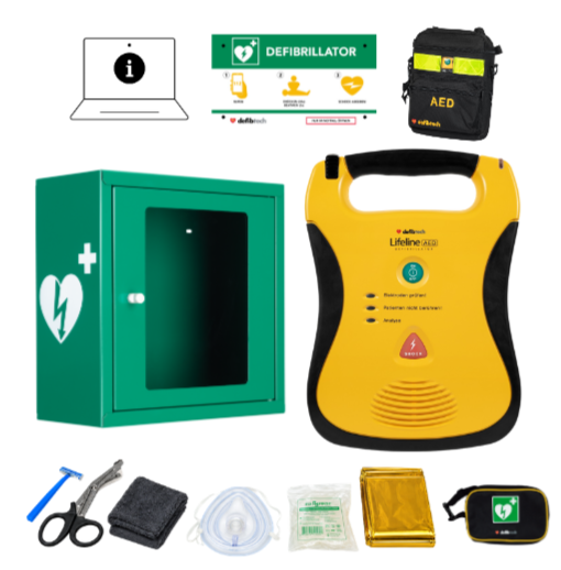 Kombipaket: Lifeline SG AED, Schutzschrank, Tasche, Notfalltafel, Safeset, Einweisung