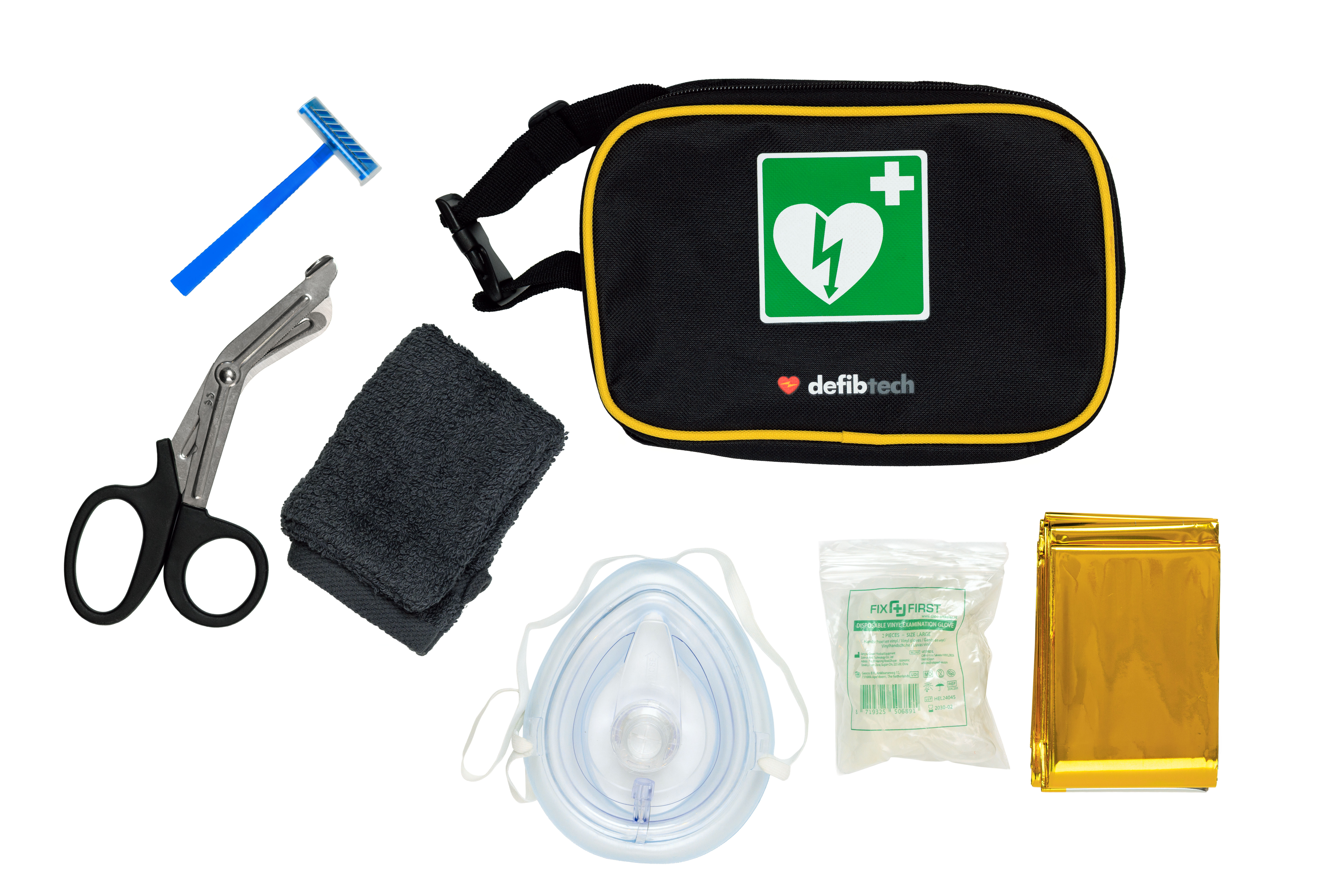 Kombipaket: Lifeline VIEW AED, Schutzschrank, Tasche, Notfalltafel, Safeset und Einweisung